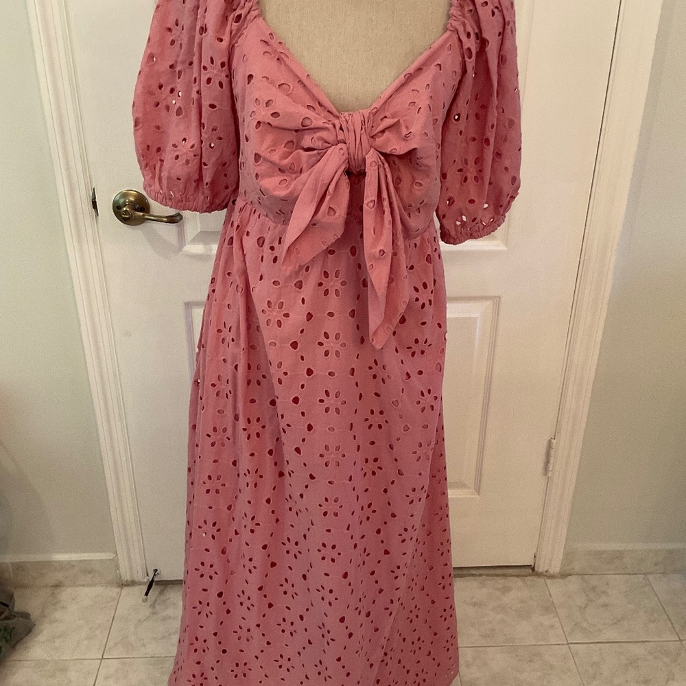 Eloquii Pink Maxi Eyelet Sweetheart Neck DRESS size 18 *NWT*